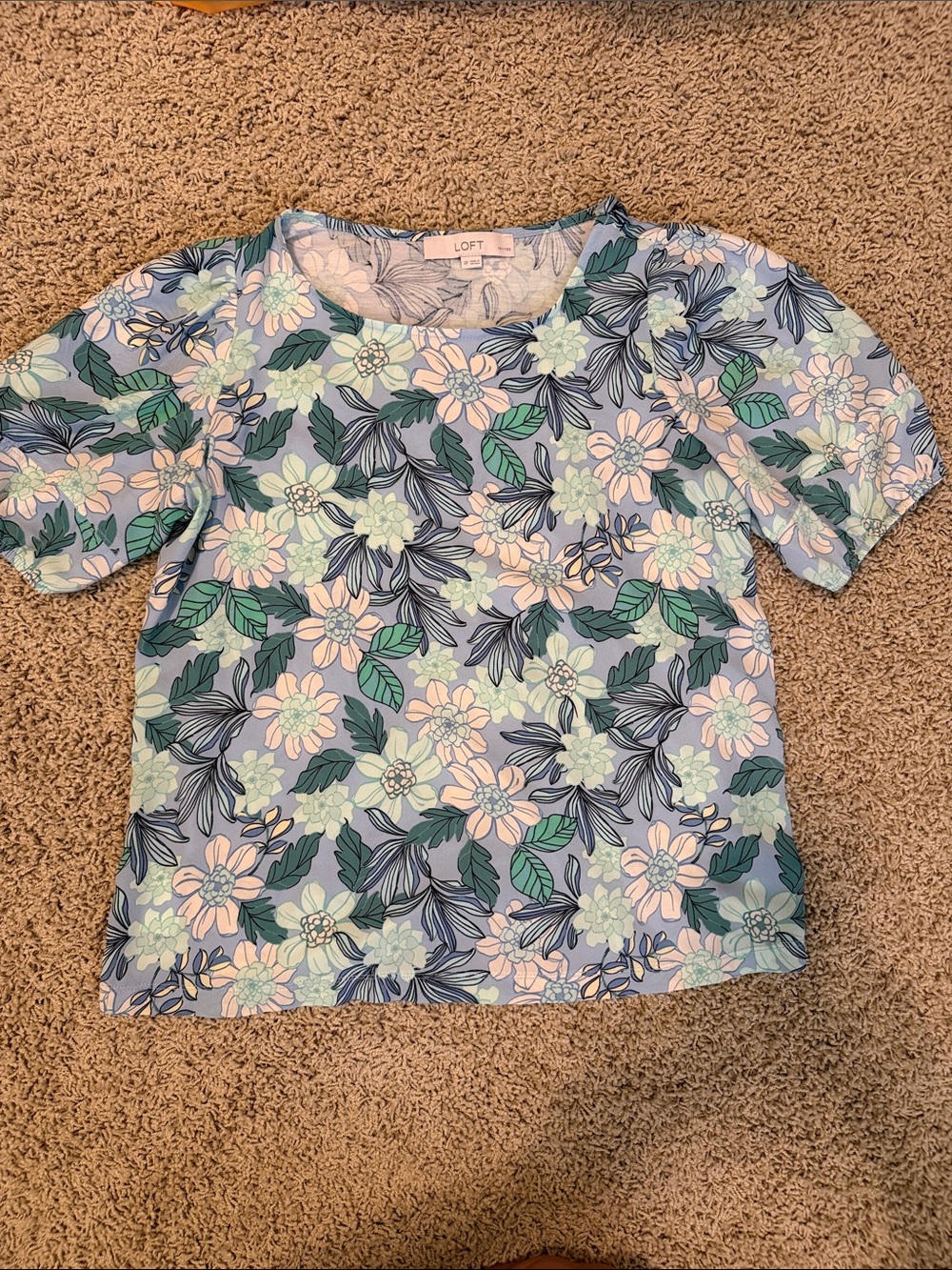 LOFT Pastel Floral Short Sleeve Top in Light Blue, Mint & Navy